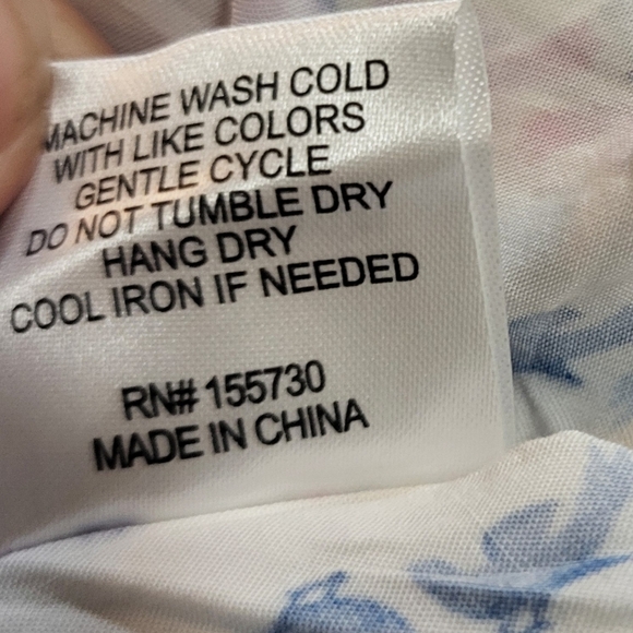 Jane and Delancy-White Rayon Button-Up Shirt with Blue and Purple Birds- Size M - Picture 6 of 7